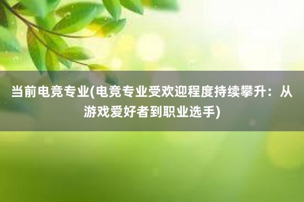 当前电竞专业(电竞专业受欢迎程度持续攀升：从游戏爱好者到职业选手)